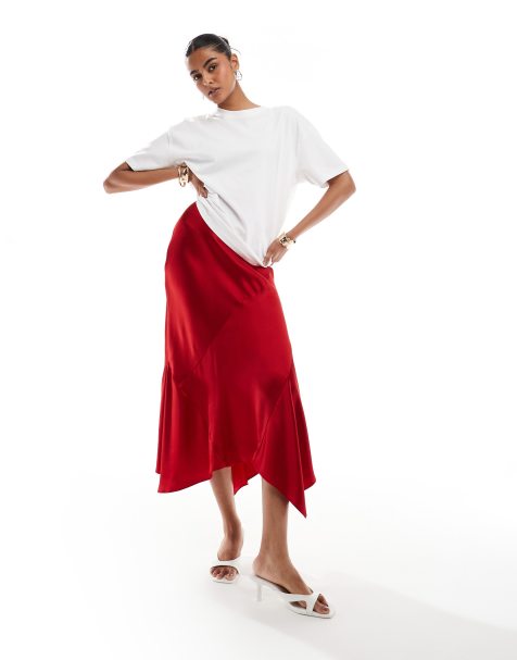 & Other Stories satin asymmetric paneled midi skirt in red - view 1