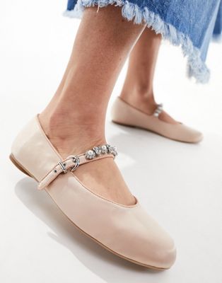 &  satin ballet pumps with embellishments in pale pink