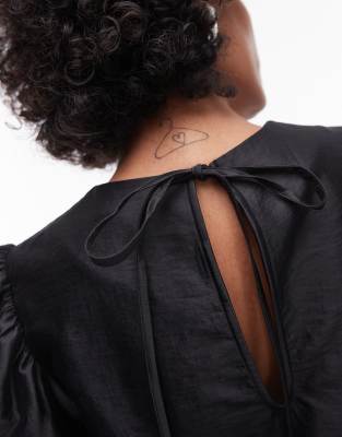 Shop & Other Stories Satin Blouse With Asymmetric Frill Hem In Black