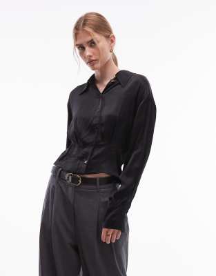 & Other Stories Satin Blouse With Cinch Waist In Black