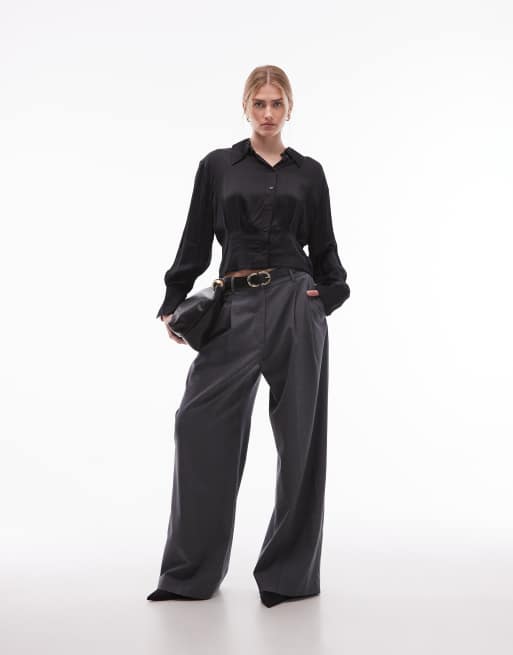 & Other Stories satin blouse with cinch waist in black, 2 of 4