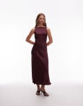[Other Stories] & Other Stories satin crepe midi dress with drape neck in burgundy wine-Red 34 Burgundy wine