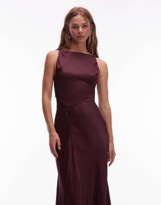 burgundy stretch crepe midi dress Burgundy Draped Sleeveless Maxi Dress – shopaleena