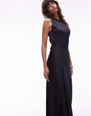& Other Stories Satin Crepe Midi Dress With Drape Neck In Blue