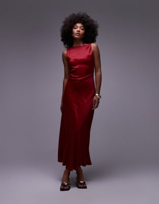 & Other Stories Satin Crepe Midi Dress With Drape Neck In Animal Print