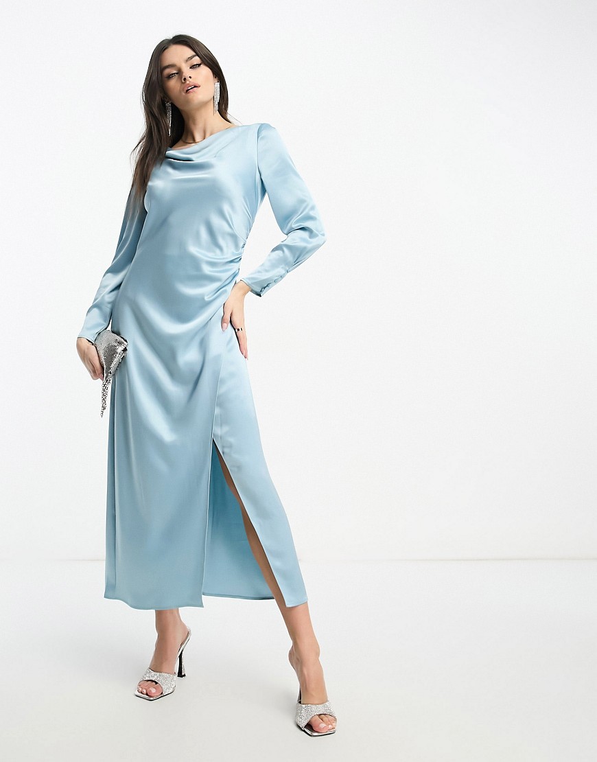 & Other Stories satin drape midaxi dress in blue