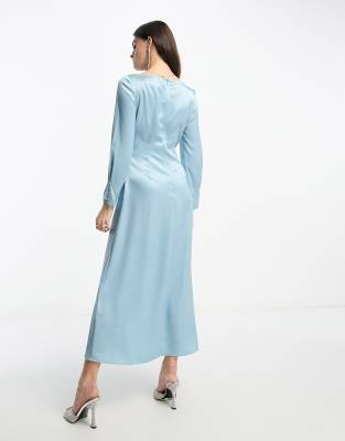 other stories blue satin dress Sleeveless Satin Midi Dress - Light Blue