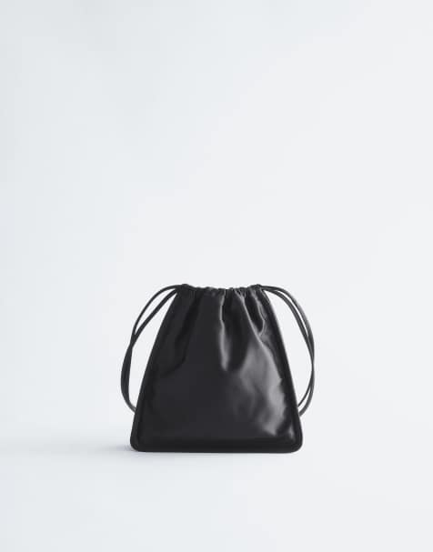 & Other Stories satin draw cord shoulder bag in black - view 1