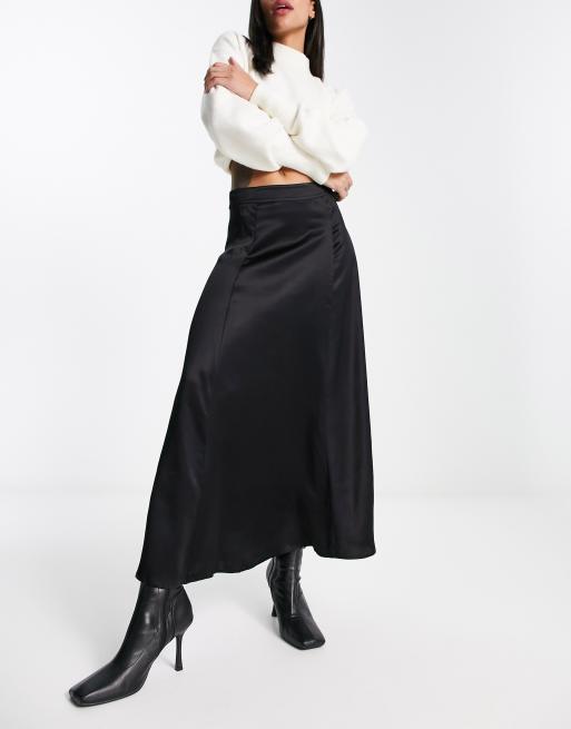 & Other Stories satin flared midi skirt in black | ASOS