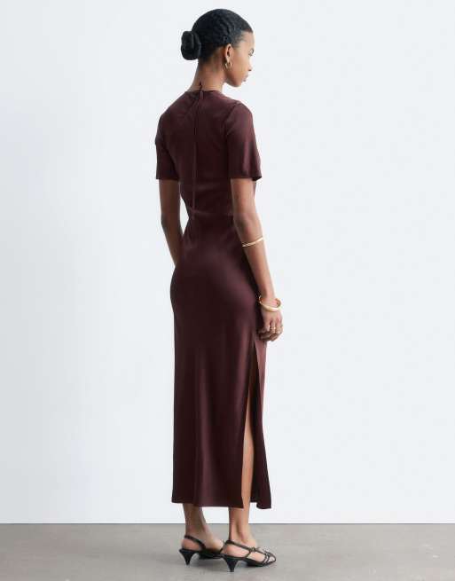 & Other Stories satin maxi dress in chocolate brown, 3 of 3