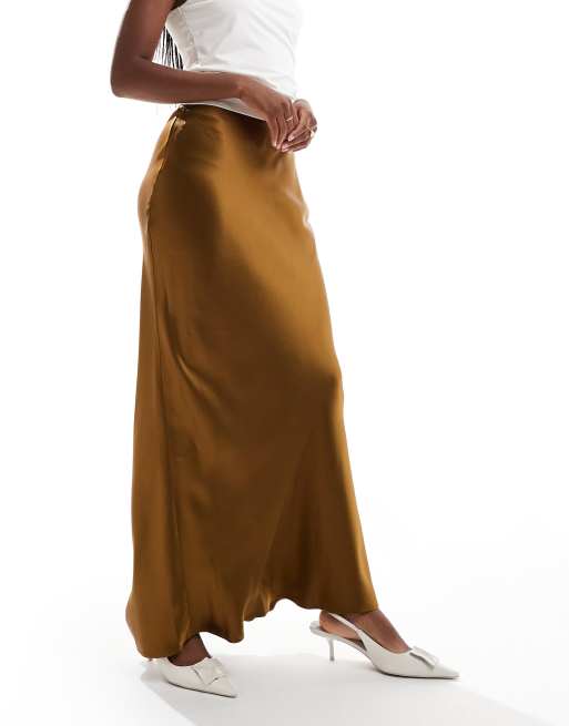 imperf Double Satin Long Skirt Brown 36
