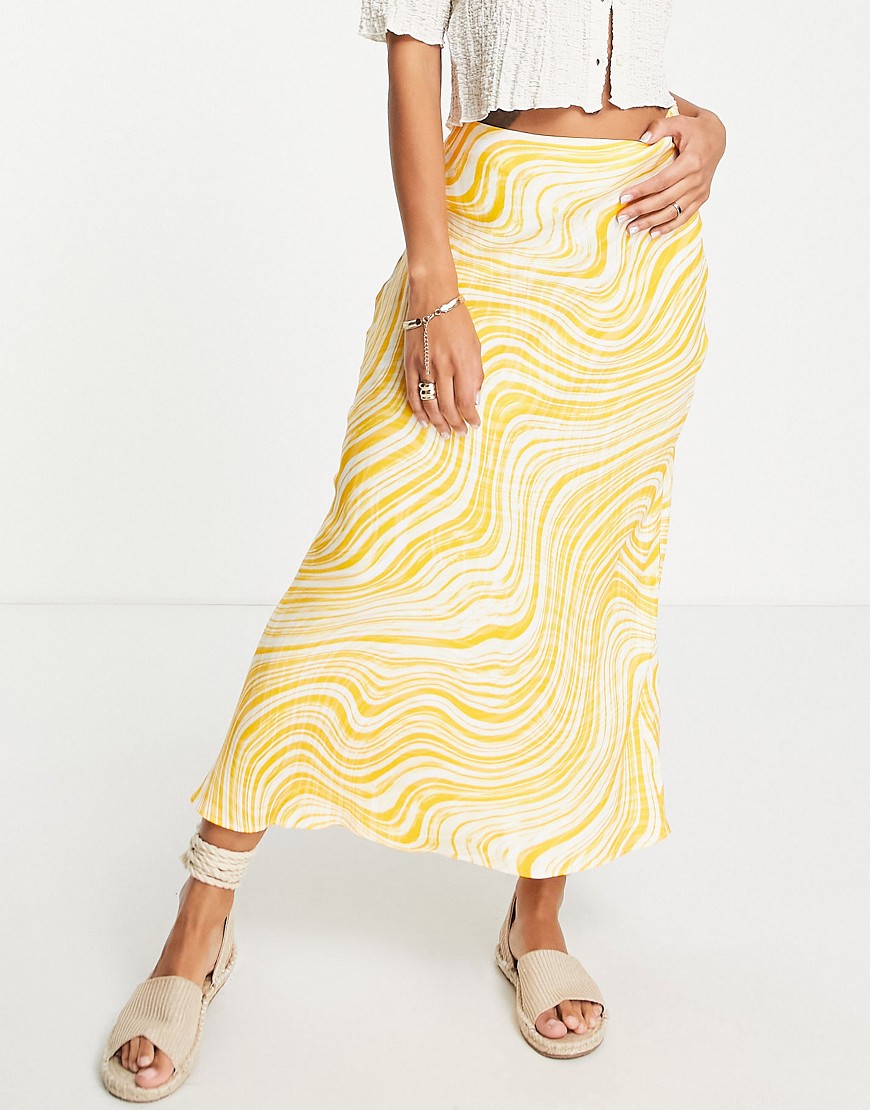 & Other Stories satin maxi skirt in yellow wavy print-Multi