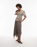 [Other Stories] & Other Stories satin maxi skirt with asymmetric lace trim hem in light brown 42 Light brown
