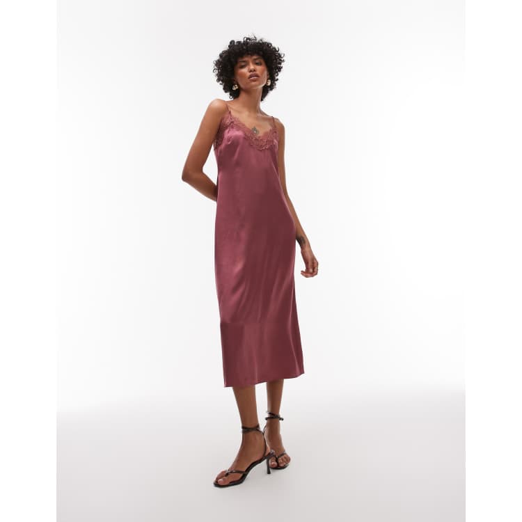 burgundy silk slip dress True Icon | Burgundy Satin High-Neck Maxi Slip Dress With Sash main image 1