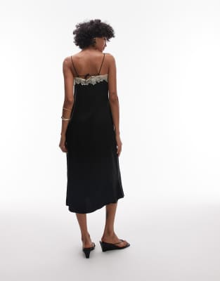 & Other Stories Satin Midaxi Slip Dress In Black