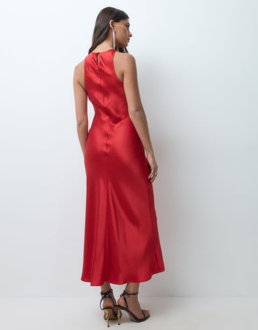 & Other Stories satin midi dress with bias cut in bright red, 5 of 5