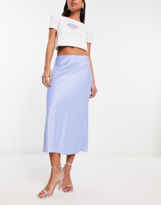 & Other Stories satin midi skirt in blue