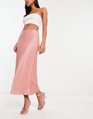 Other Stories &  Satin Midi Skirt In Blush-pink