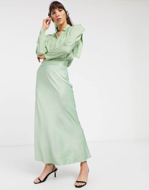 & Other Stories satin midi skirt in mint green | ASOS