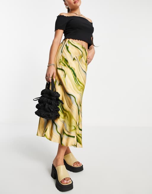 & Other Stories satin midi skirt in wave print