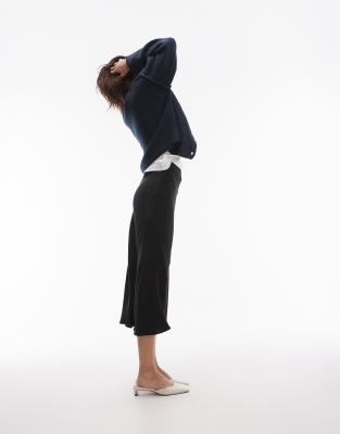Other Stories Satin Midi Skirt With Panel Detail In Black