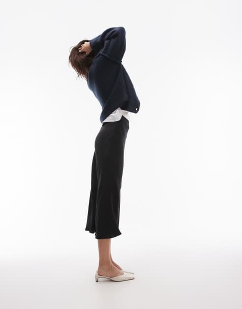 & Other Stories satin midi skirt with panel detail in black - view 1