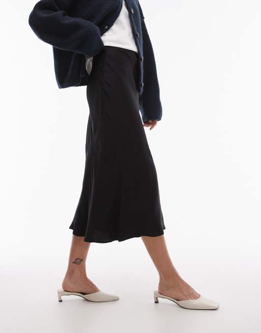 & Other Stories satin midi skirt with panel detail in black, 2 of 5