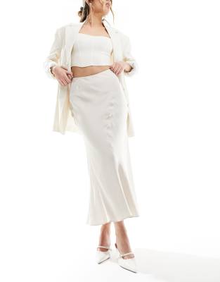 Other Stories &  Satin Midi Skirt With Panel Detail In Off White