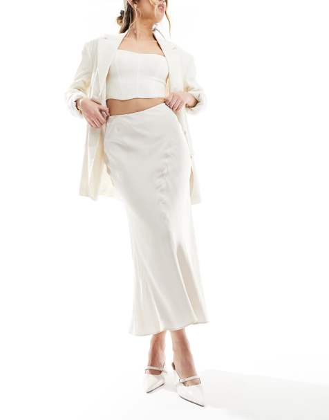 & Other Stories satin midi skirt with panel detail in off white - view 1