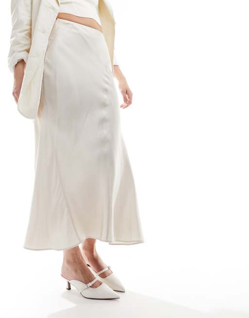 Other Stories Satin Midi Skirt with Panel Detail in Off White