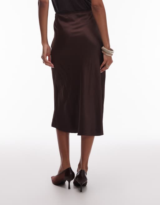 Brown Satin Skirt Outfit Slip Skirt Midi Brown Satin Silk Slip