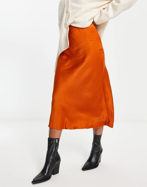 Satin midi hotsell skirt rust