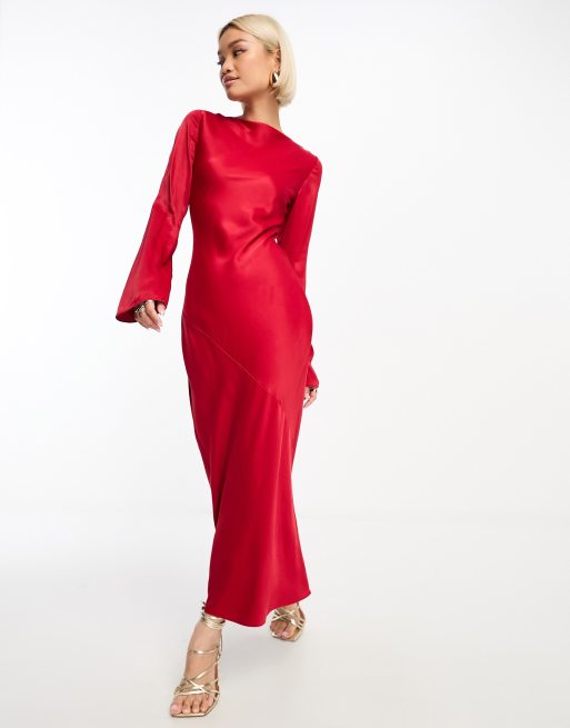 & Other Stories – Satin-Midikleid in Rot mit geschnürtem Rückenausschnitt, 4 von 4