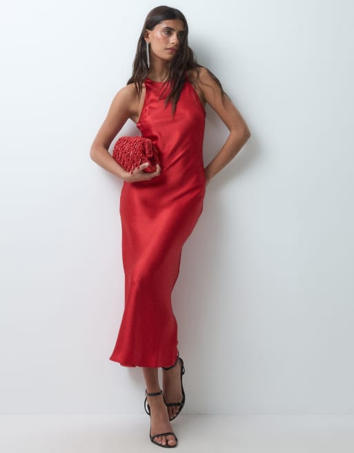 & Other Stories Satin-Midikleid mit schrägem Schnitt in leuchtendem Rot, 3 von 5
