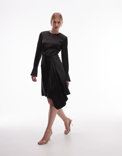 & Other Stories satin mini dress with asymetric hem in black - view 1