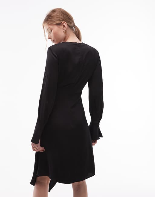 & Other Stories satin mini dress with asymetric hem in black, 4 of 4