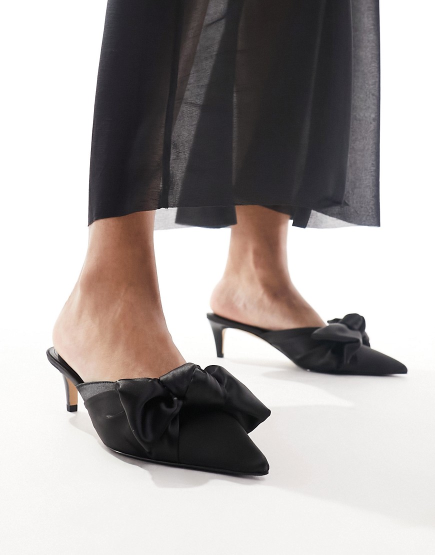 & Other Stories satin pointed kitten heel pumps with bow in black
