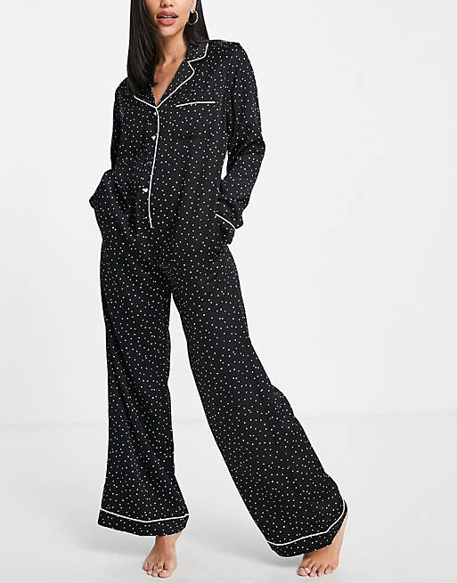 Lingerie & Nightwear & Other Stories satin pyjamas in black heart print 