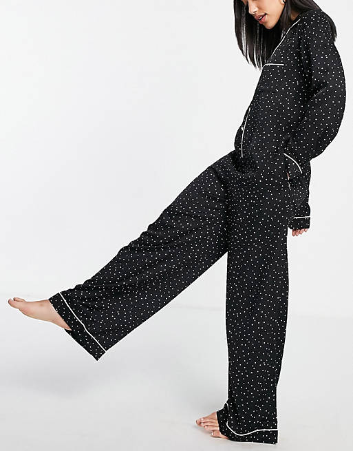 Lingerie & Nightwear & Other Stories satin pyjamas in black heart print 