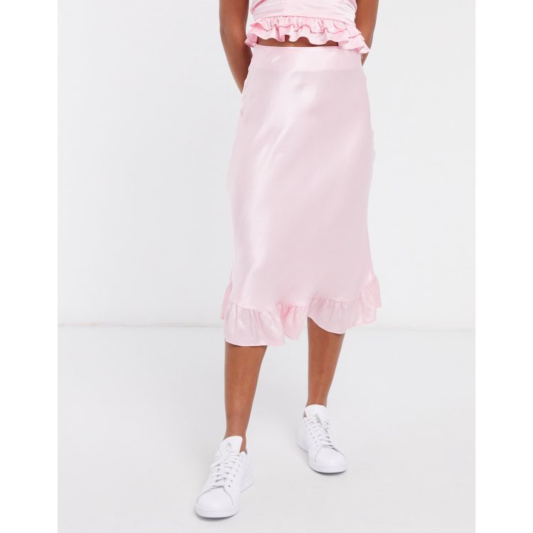 & Other Stories satin ruffle midi skirt in pink