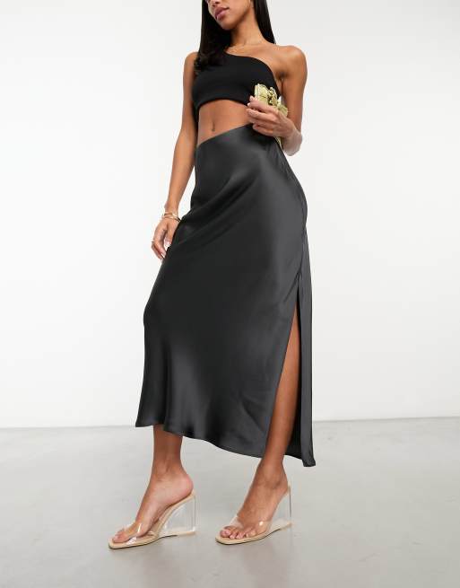  Other Stories satin slip maxi skirt in dark gray