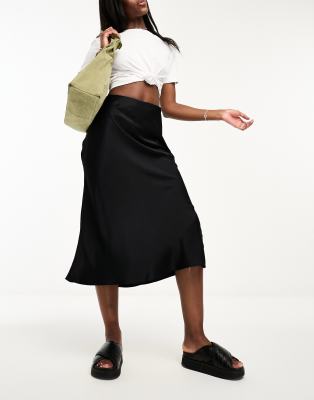 & Other Stories satin slip midi skirt in black