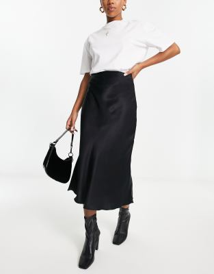 & Other Stories satin slip midi skirt in black | ASOS