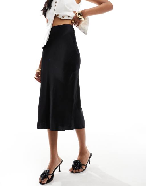 Other Stories satin slip midi skirt in black