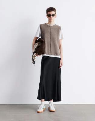 & Other Stories Satin Slip Midi Skirt In Black