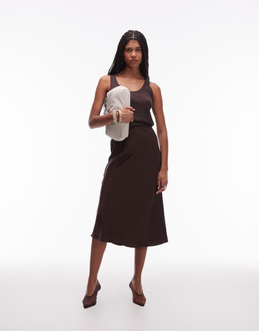 & Other Stories satin slip midi skirt in brown