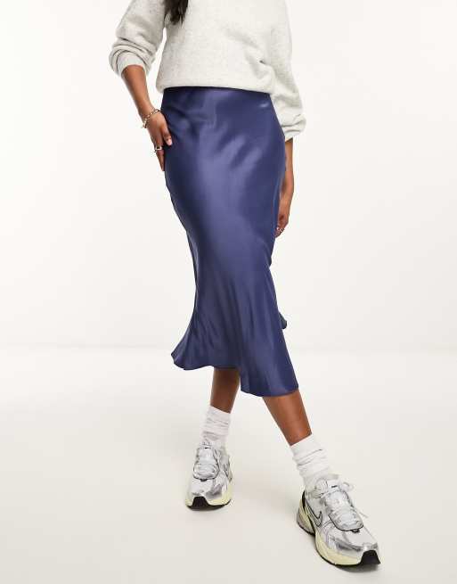  Other Stories satin slip midi skirt in dark blue