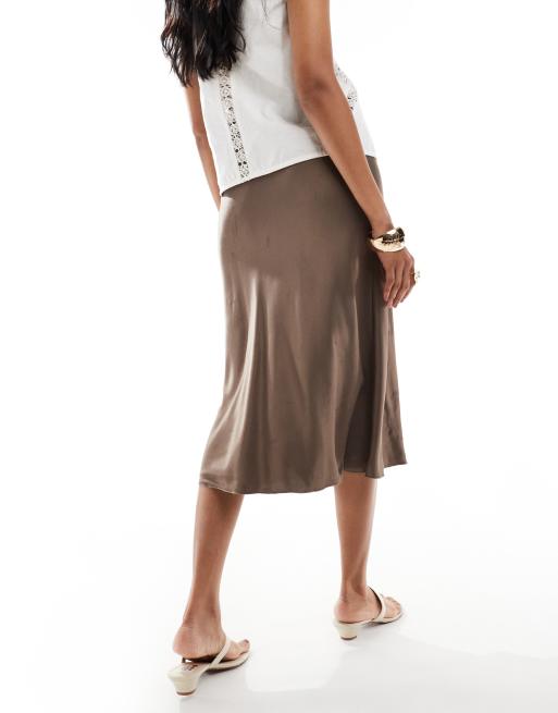 Other Stories satin slip midi skirt in mole ASOS