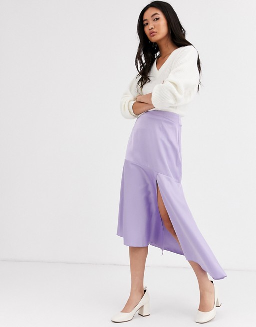 & Other Stories satin waterfall midi skirt in lilac