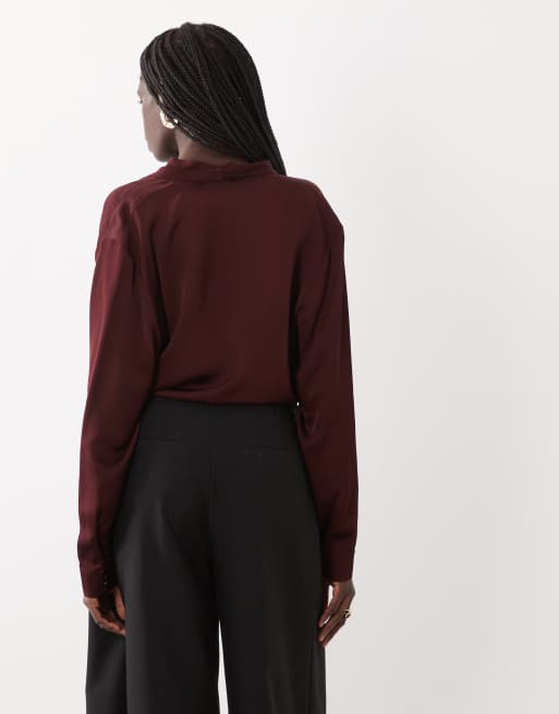 & Other Stories satin wrap blouse in wine, 4 of 4